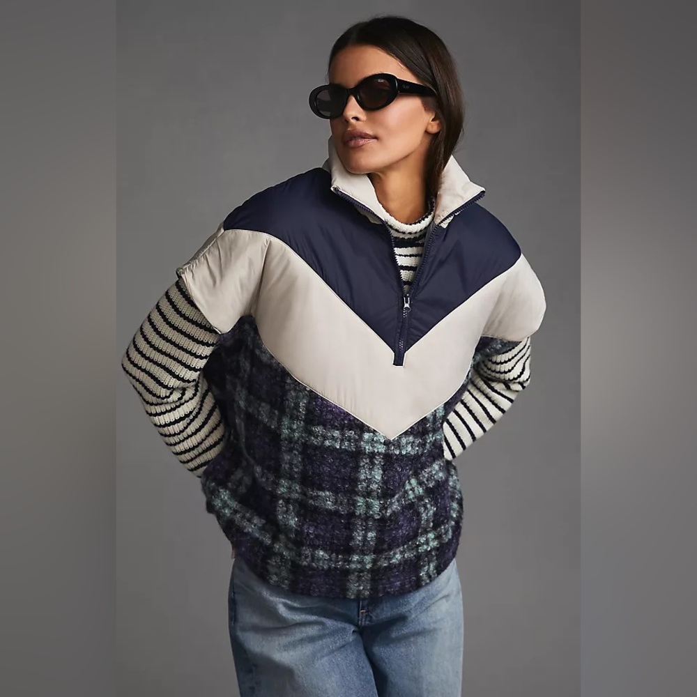 Anthropologie Plaid Puffer Poncho OS - NWT